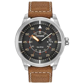 Relógio masculino Citizen Eco-Drive Avion AW1361-10H em couro