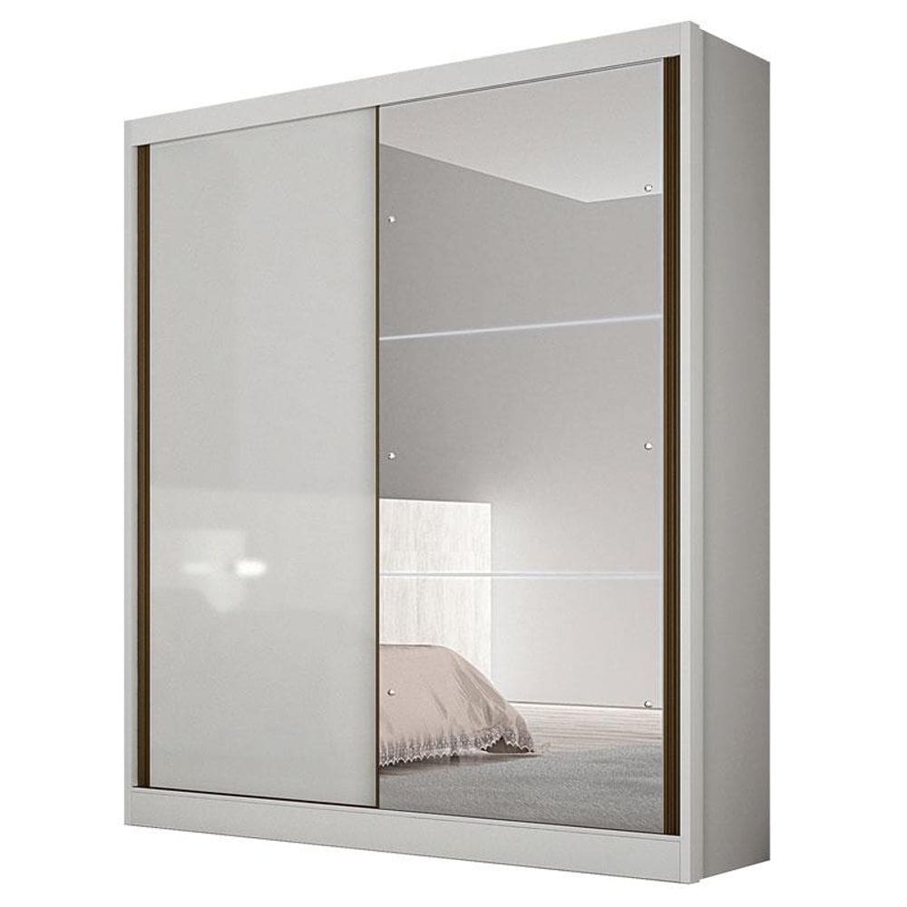 Guarda Roupa Solteiro Dante 2 Portas Neve com Espelho – Novo Horizonte
