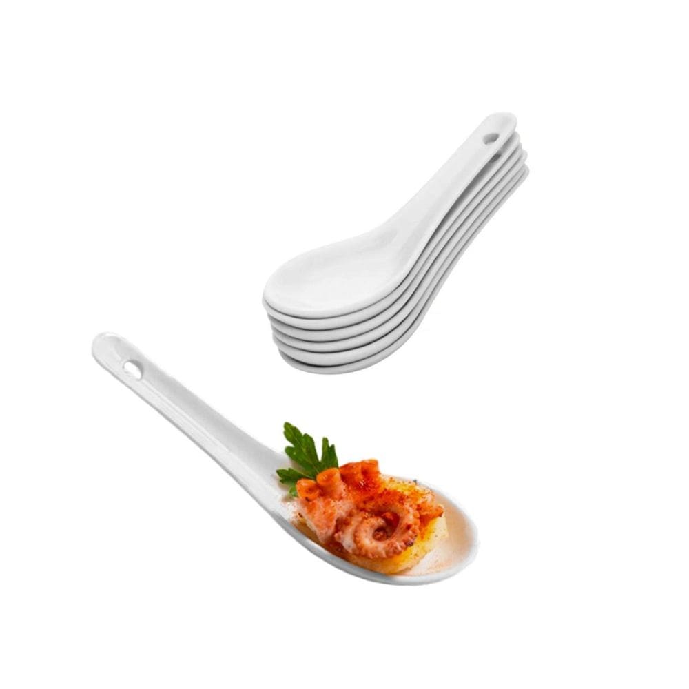 Colher Finger Food Porcelana Branca Buffet Lamen Bistro 6un