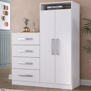 Cômoda Paris 2 Portas 4 Gavetas Branco - Pm
