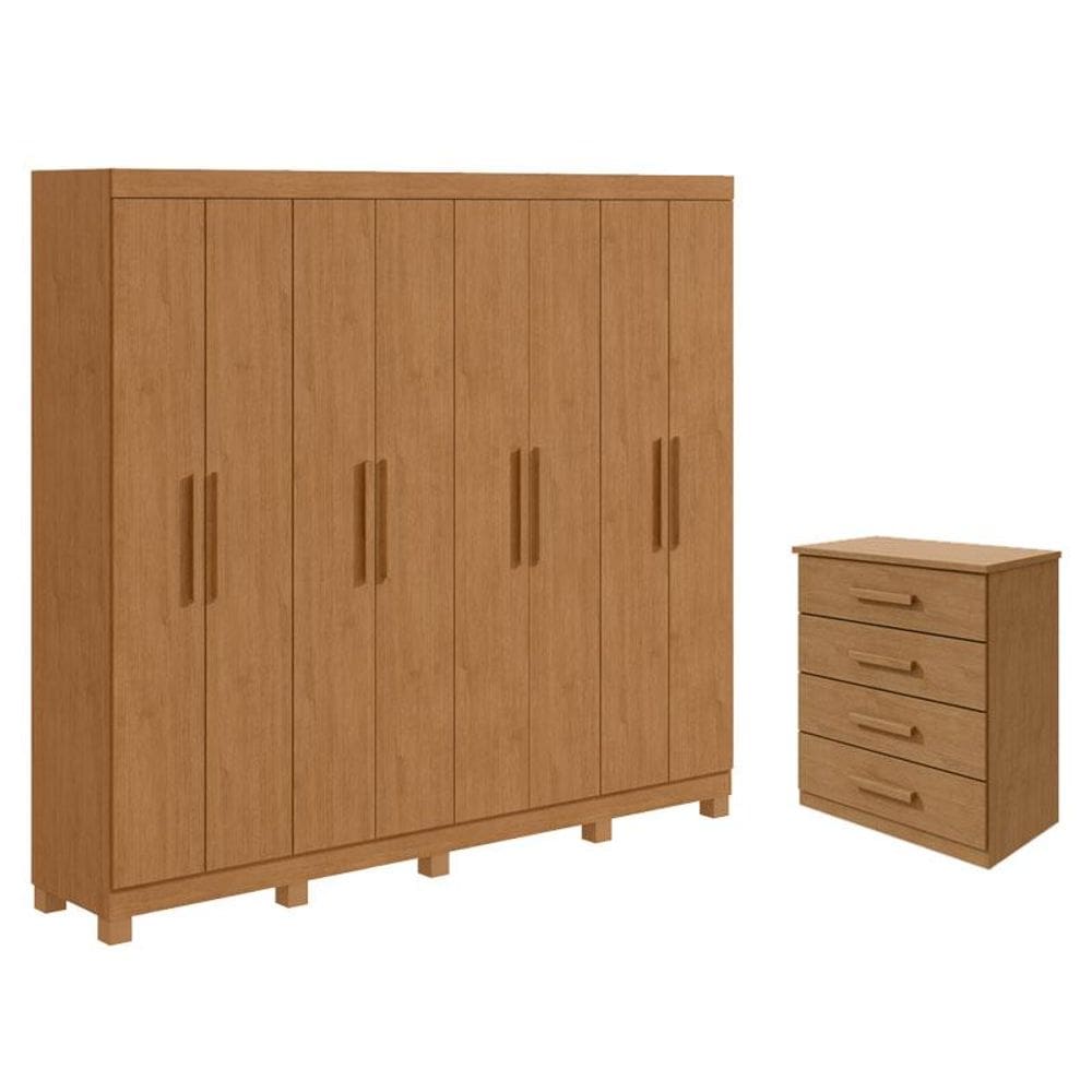 Guarda Roupa Casal Andara Soft com Pés e Cômoda Gaveteiro Baião Amêndoa Clean – Lopas