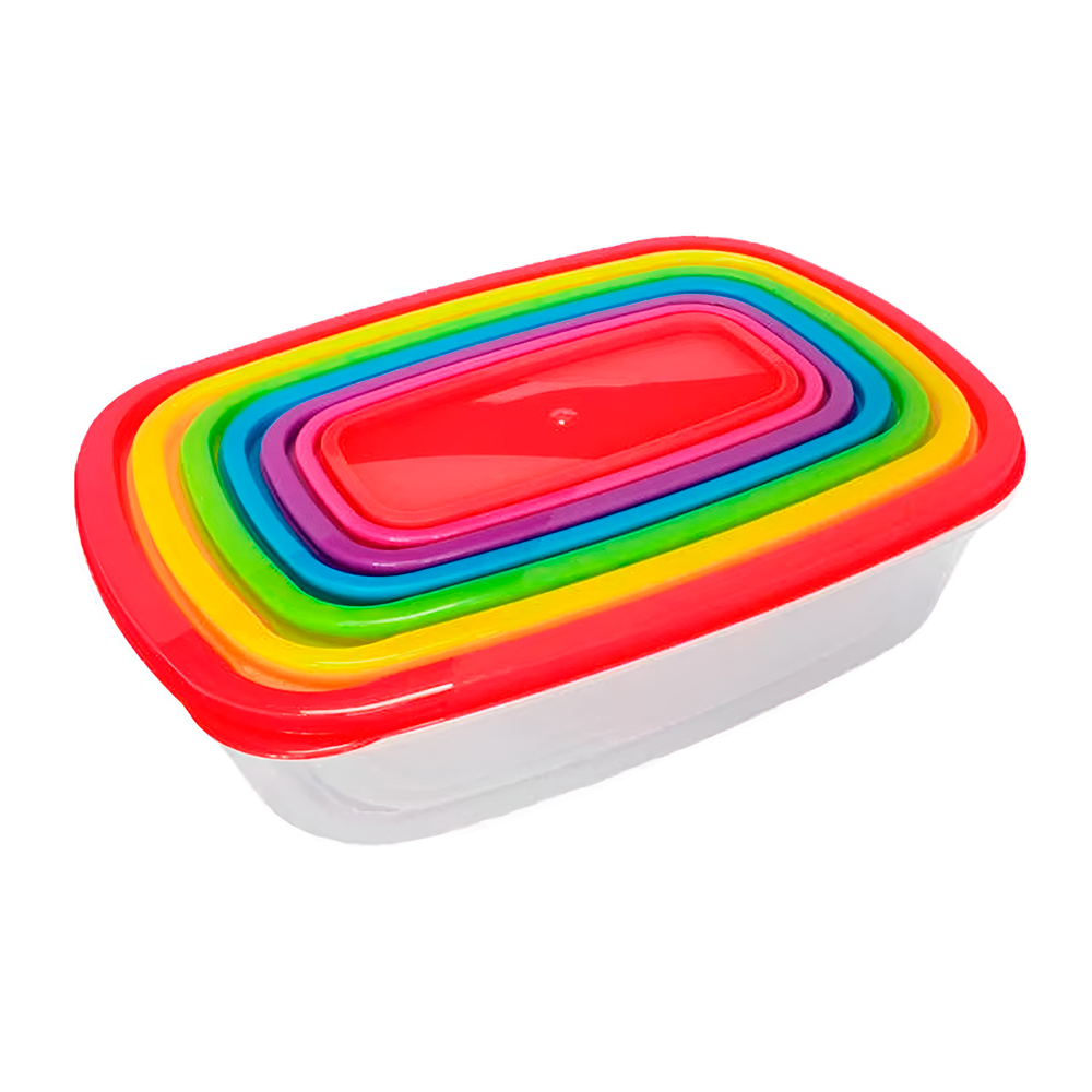 Conj. De Potes Retangulares Com Tampas Coloridas Freezer