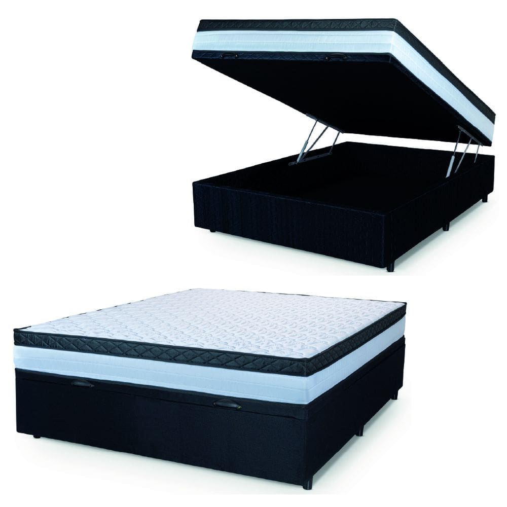 Cama Box Baú Casal Colchão Com Molas Ensacadas 138x188x63cm Dunas Branco/Preto Hellen