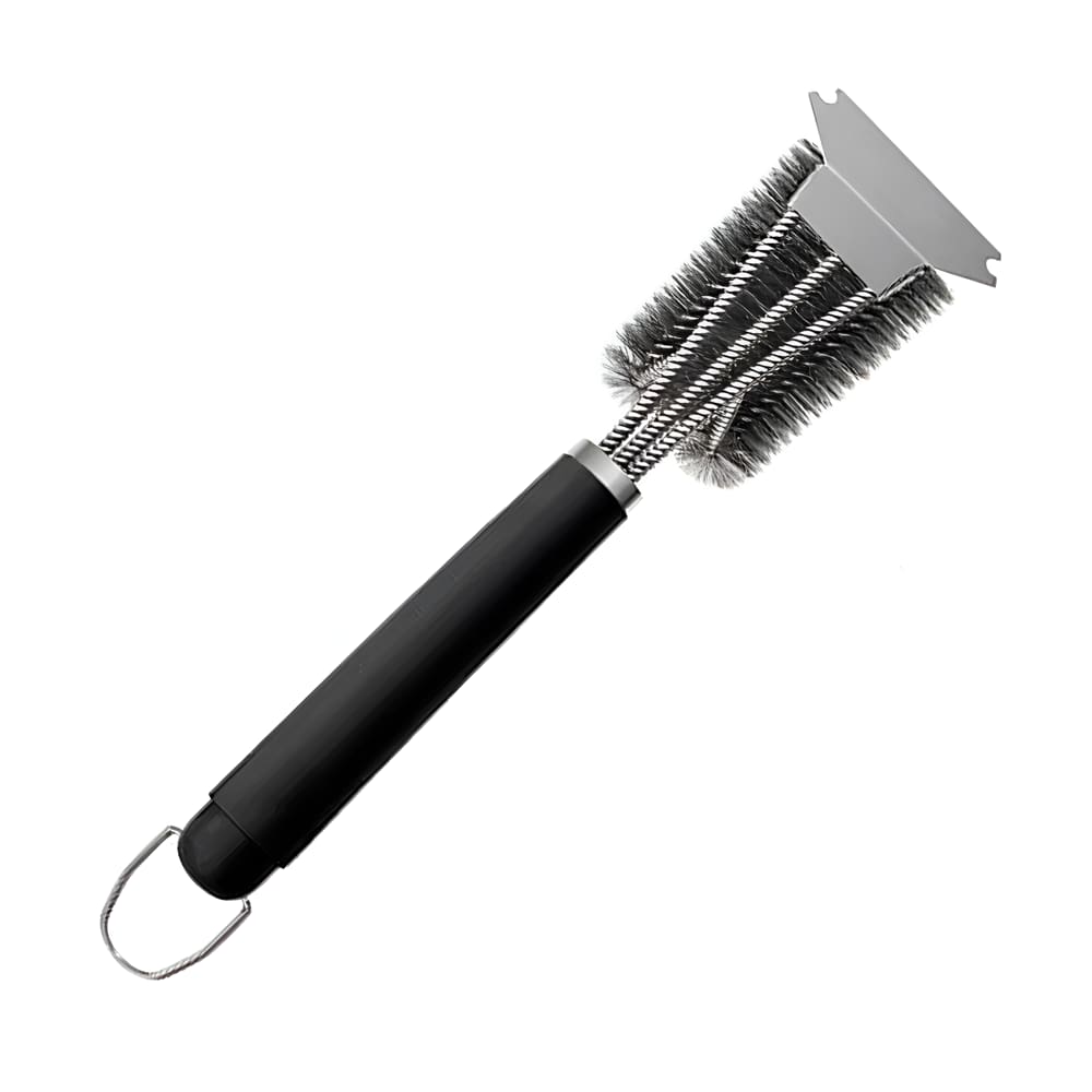 Escova De Limpeza De Aço Inox Para Grelhas Com Raspador