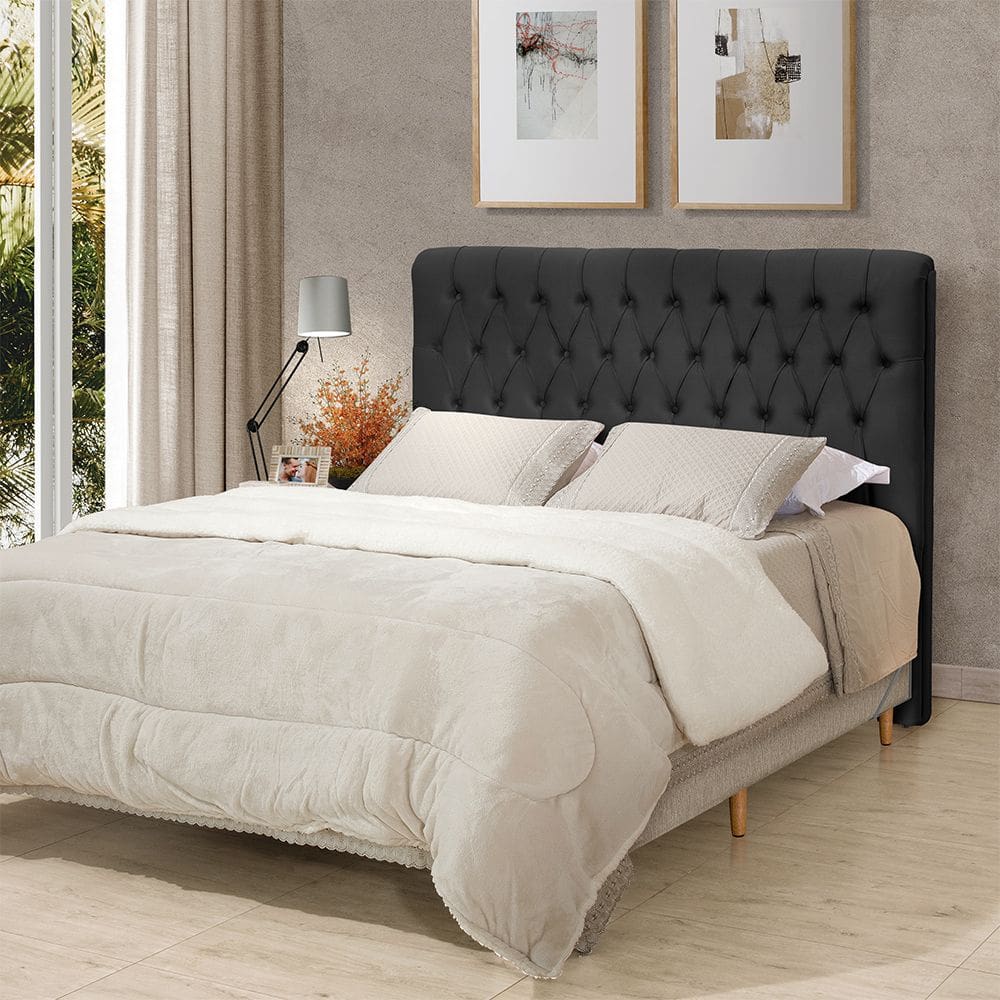 Cabeceira Cama King Estofada 1,93 - Inca Veludo Preto