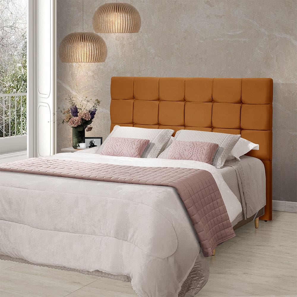 Cabeceira Cama King Estofada 1,93 - Maia Veludo Terracota