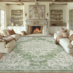 Tapete Area Yidanamy Vintage Living Room, suporte antiderrapante de 9 x 12 pés