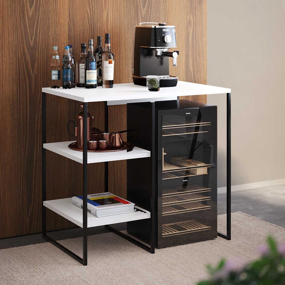 Aparador Adega Industrial Bar Barzinho Bourbon Aço Preto e Branco 80 Cm