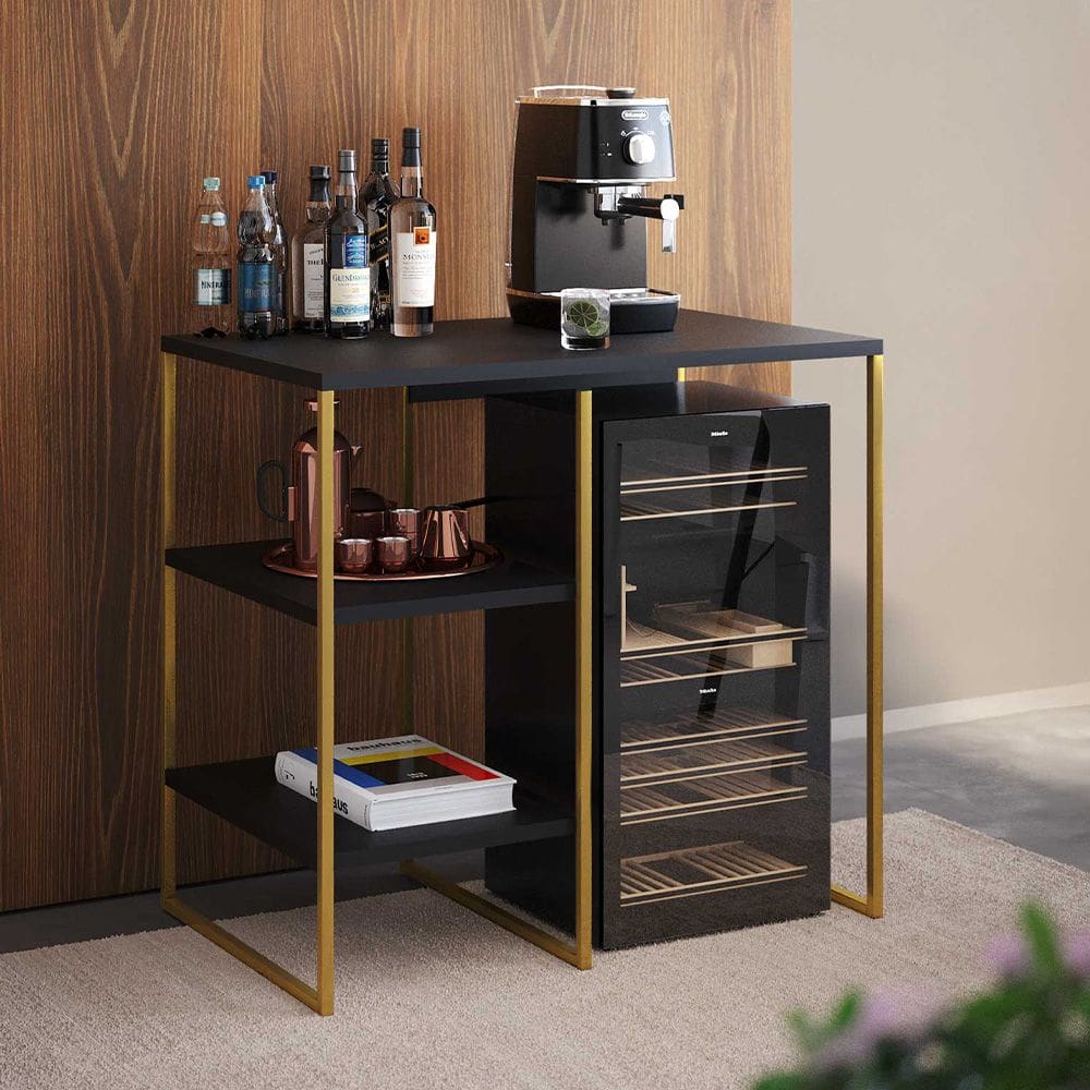 Aparador Adega Industrial Bar Barzinho Bourbon Aço Dourado e Preto 80 Cm
