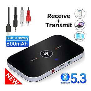 ReceptorTransmissor de Áudio, Bluetooth 5.3, 3.5m AUX, RCA