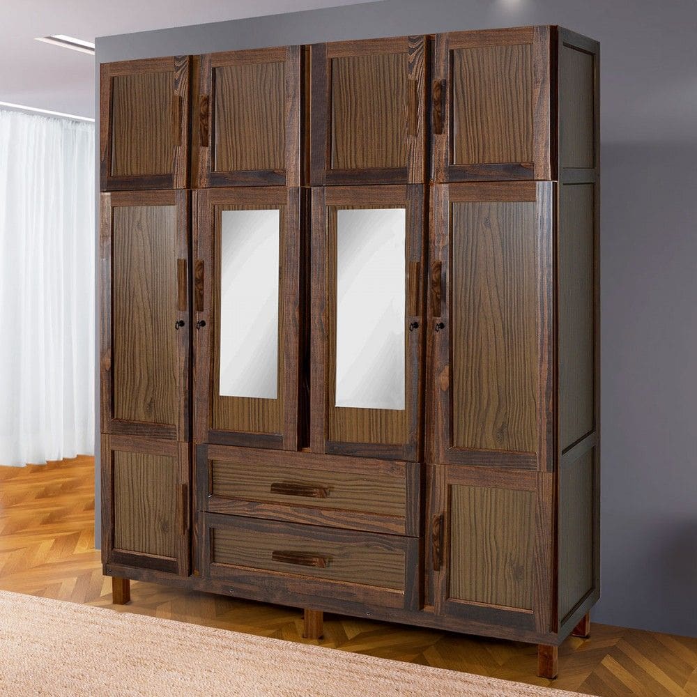 Guarda-Roupa Estocolmo Madeira Maciça 10 Portas 2 Gavetas 5 Prateleiras com Espelho Imbuia Naturall - Pnr Móveis