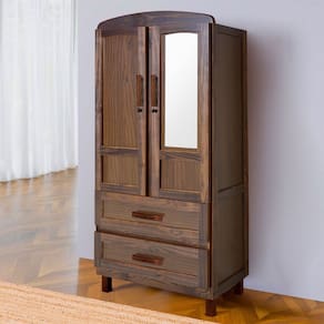 Guarda-Roupa Solteiro Murici Madeira Maciça 2 Portas 2 Gavetas com Espelho Imbuia Naturall - Pnr Móveis