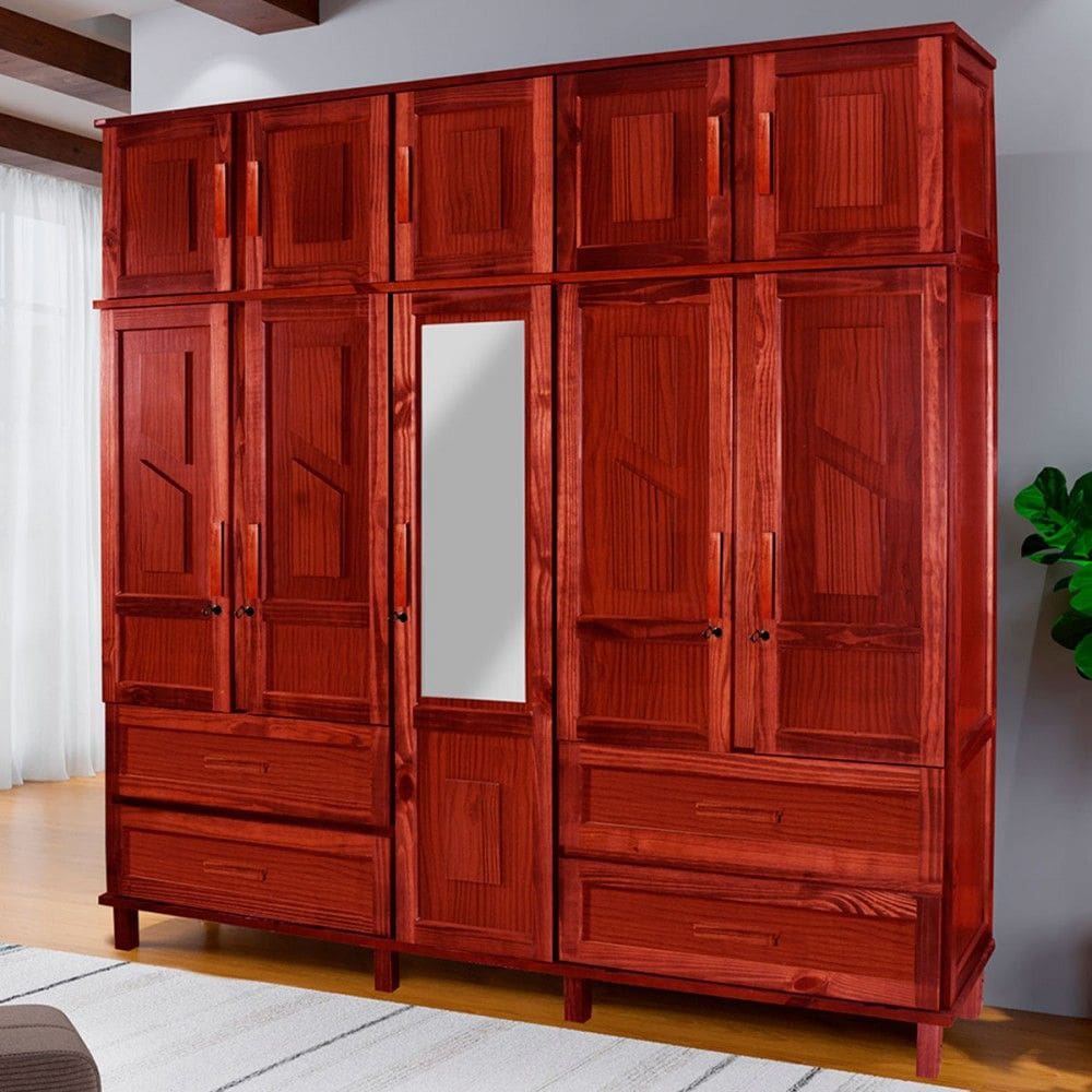 Guarda-Roupa Casal Suécia Madeira Maciça 10 Portas 4 Gavetas com Espelho Marrom - Pnr Móveis