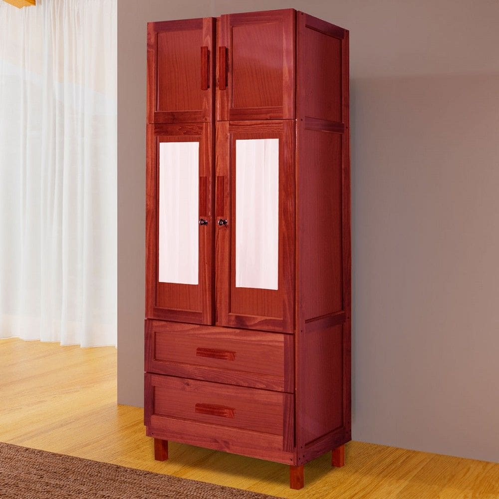 Guarda-Roupa Casal Sergipe Madeira Maciça 4 Portas 2 Gavetas 1 Prateleira com Espelho Clean Marrom - Pnr Móveis