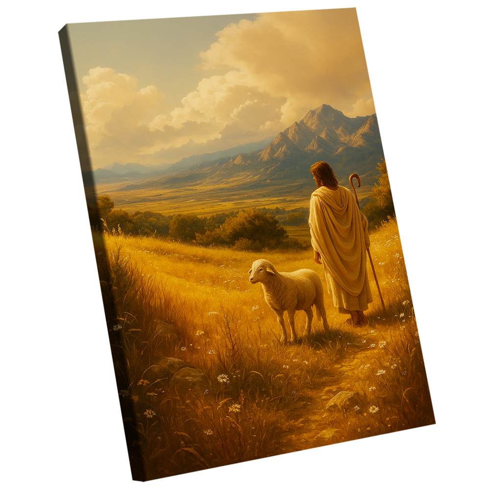 Quadro Decorativo Jesus e Cordeiro no Pasto