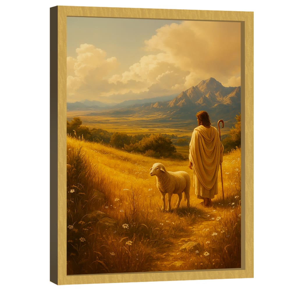 Quadro Decorativo Jesus e Cordeiro no Pasto