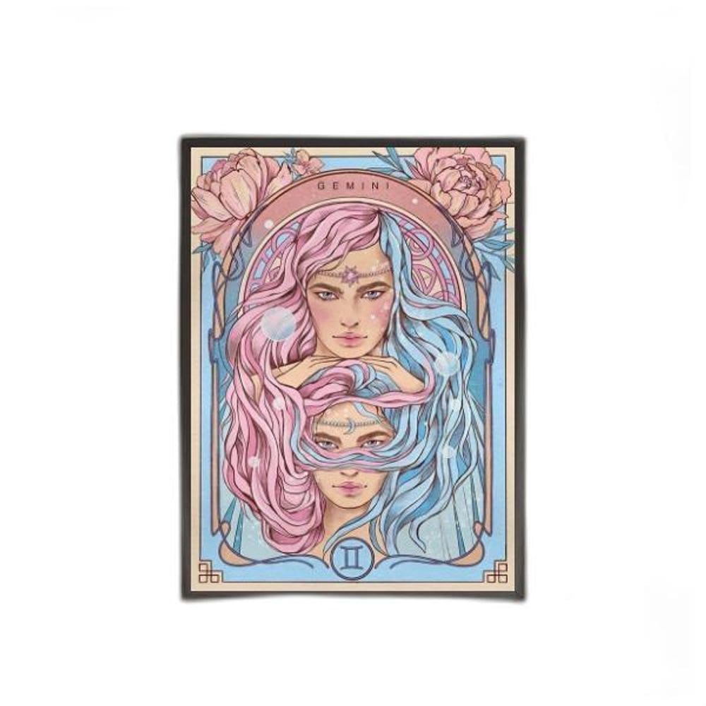 Quadro Vintage Signo Gêmeos 45X34Cm Com Vidro Moldura Preta