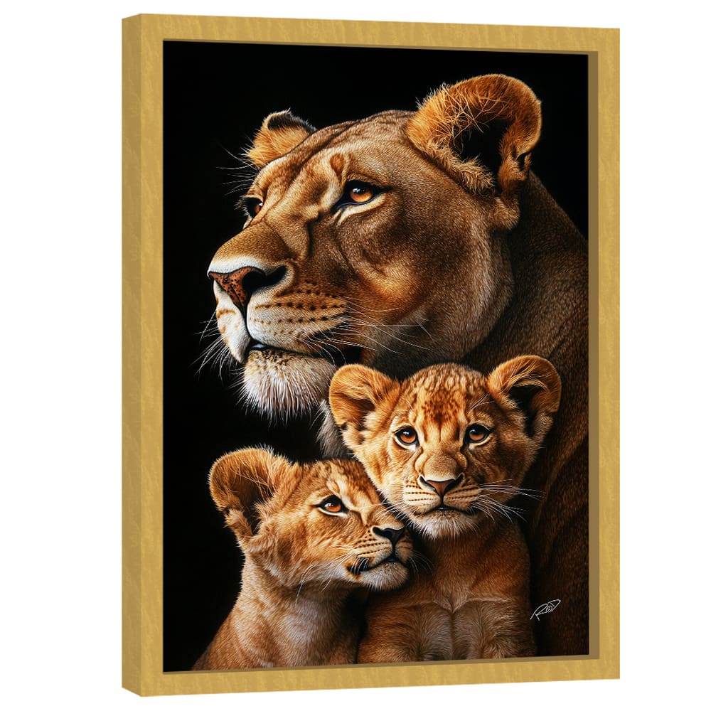 Quadro Decorativo Leoa e Dois Filhotes