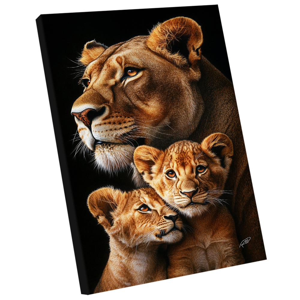 Quadro Decorativo Leoa e Dois Filhotes