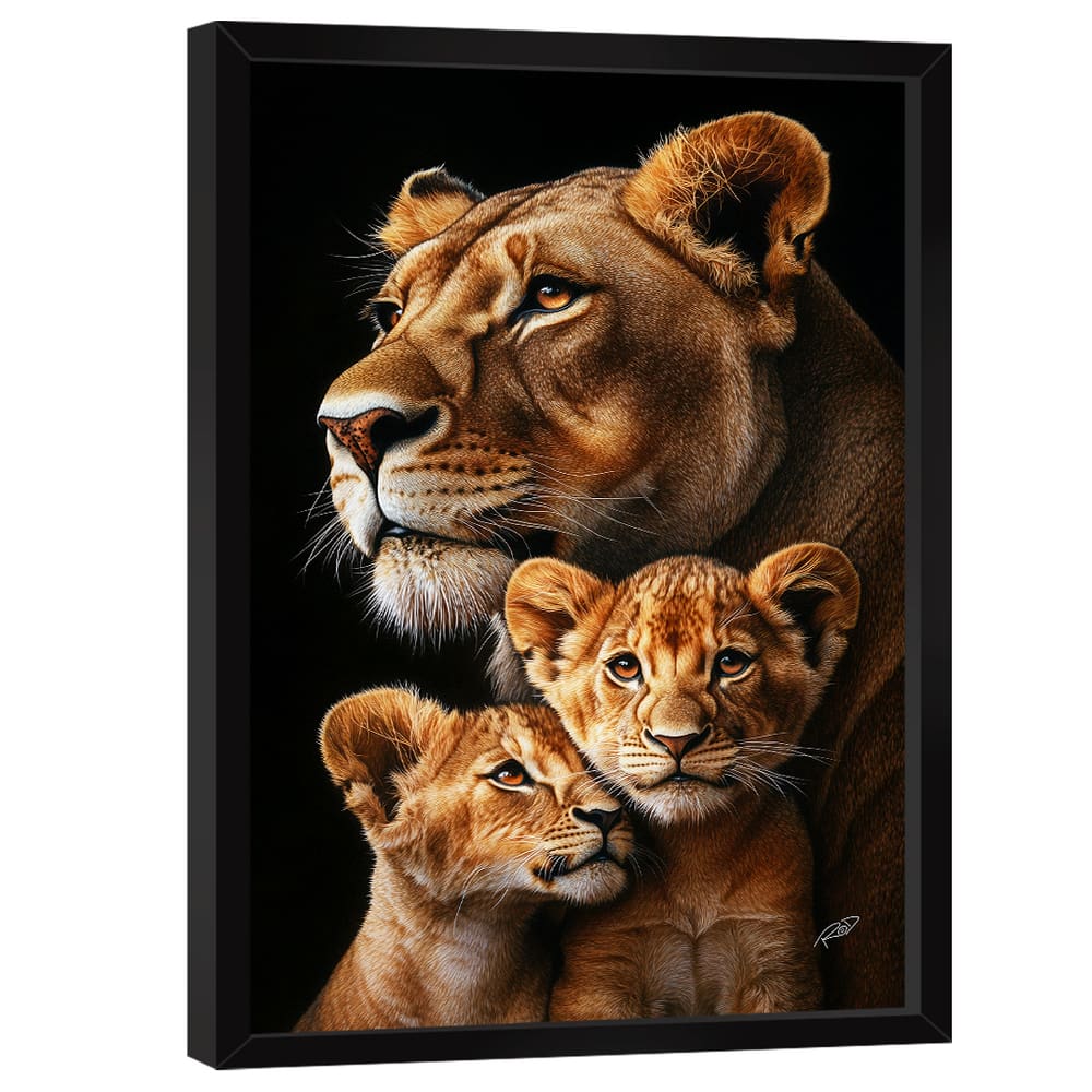 Quadro Decorativo Leoa e Dois Filhotes