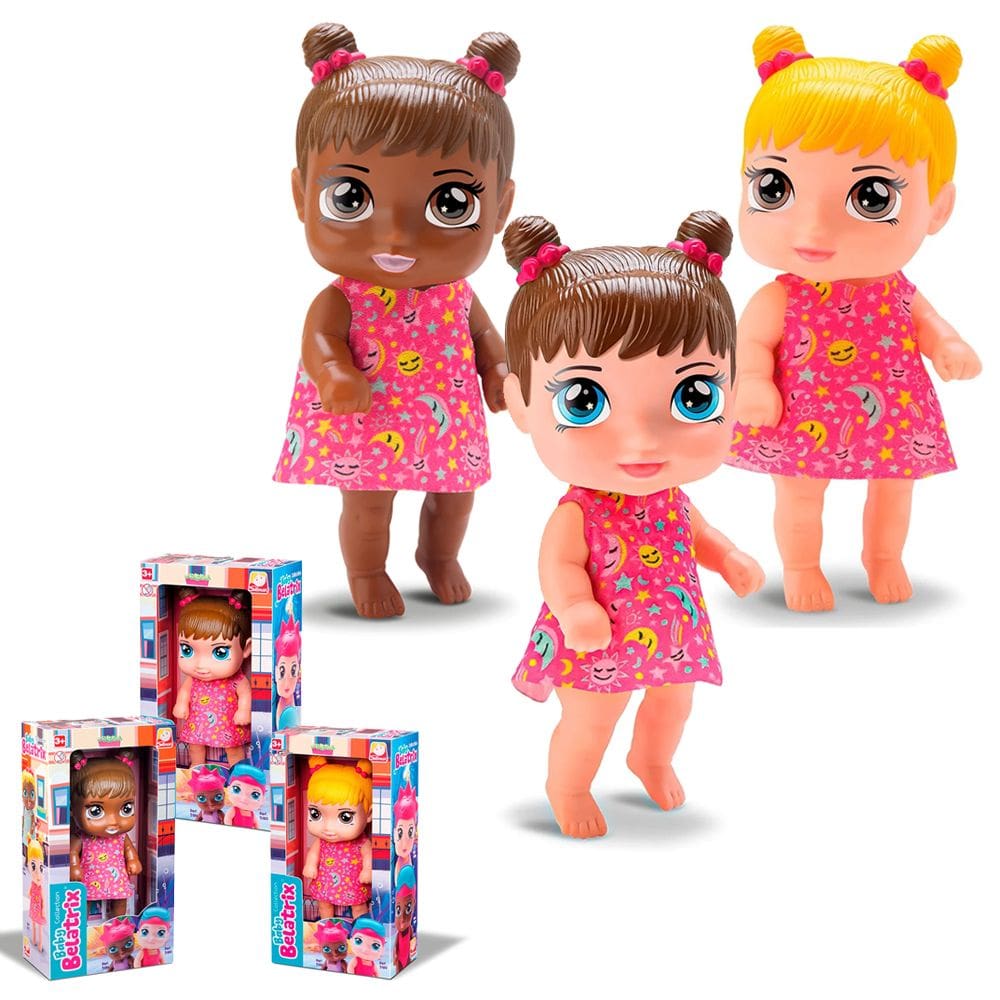 3 Boneca Baby Belatrix Morena Negra Loira Vinil 18cm Menina