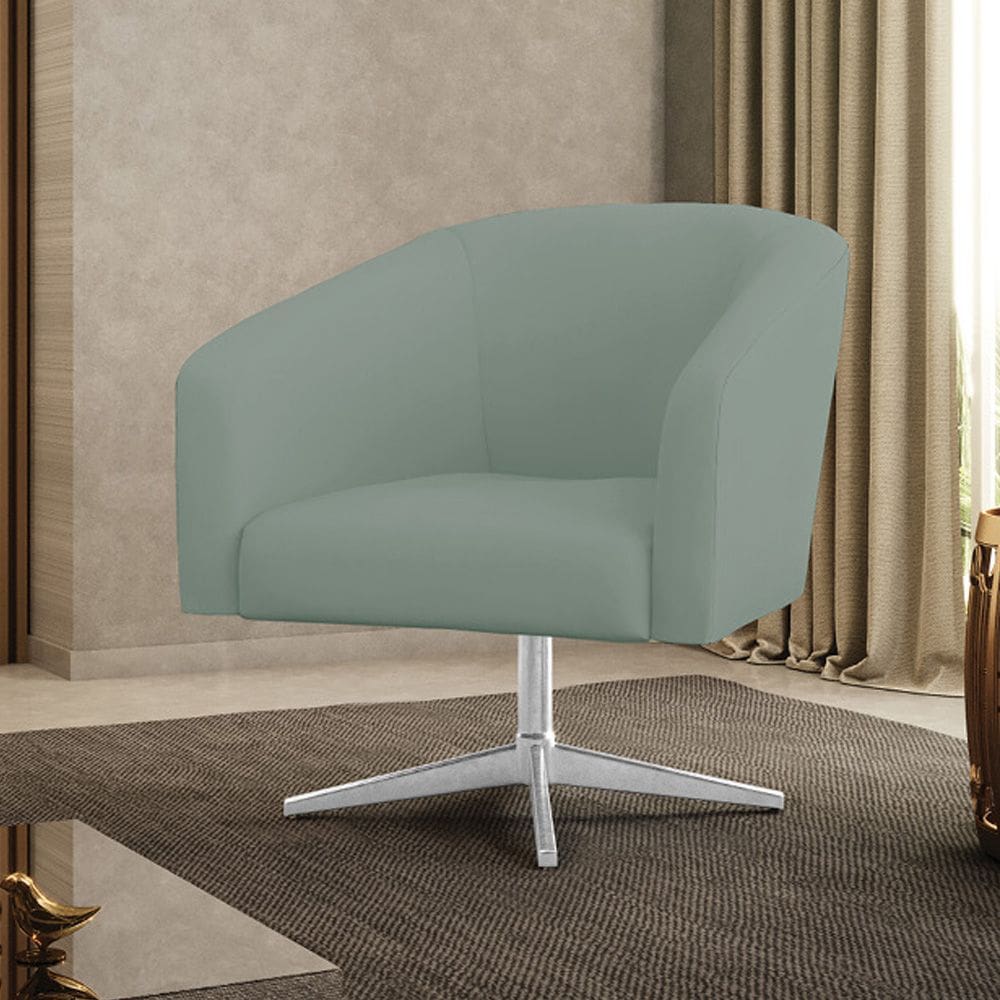 Poltrona Decorativa Giratória Cromada Stella Cotelê Ext/Veludo Menta D03 - D`Rossi