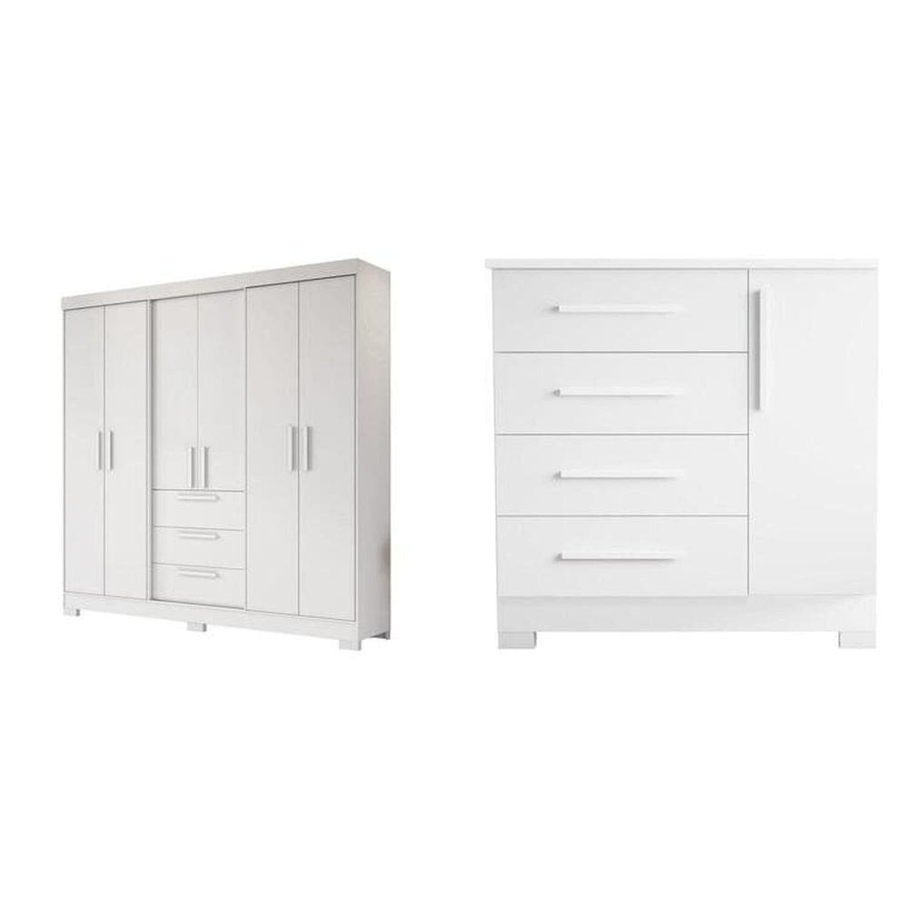 Conjunto de Quarto com 1 Guarda-Roupa e 1 Cômoda Branco