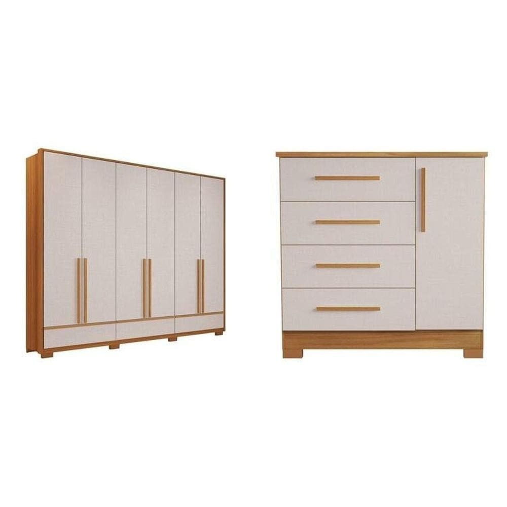 Conjunto de Quarto com 1 Guarda-Roupa e 1 Cômoda Freijó/Off White