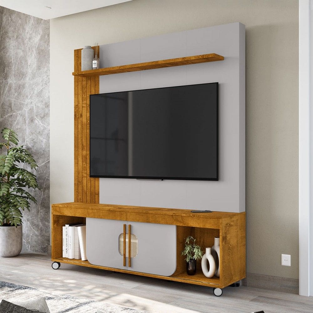 Estante para TV Até 65 Polegadas Franzoni 2 Portas Naturallle/Off White - Pnr Móveis