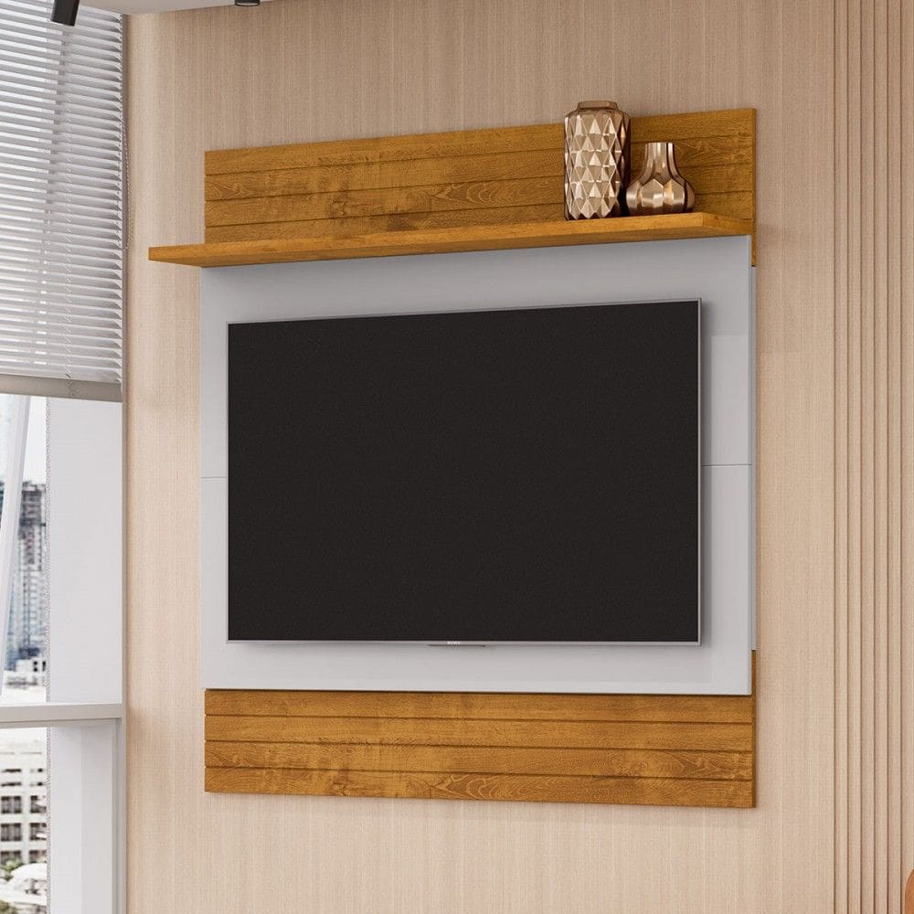 Painel para TV Até 50 Polegadas Maille 1 Prateleira Naturallle/Off White - Pnr Móveis