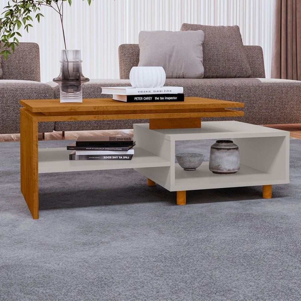 Mesa de Centro Hardy 1 Prateleira Naturallle/Off White - Pnr Móveis