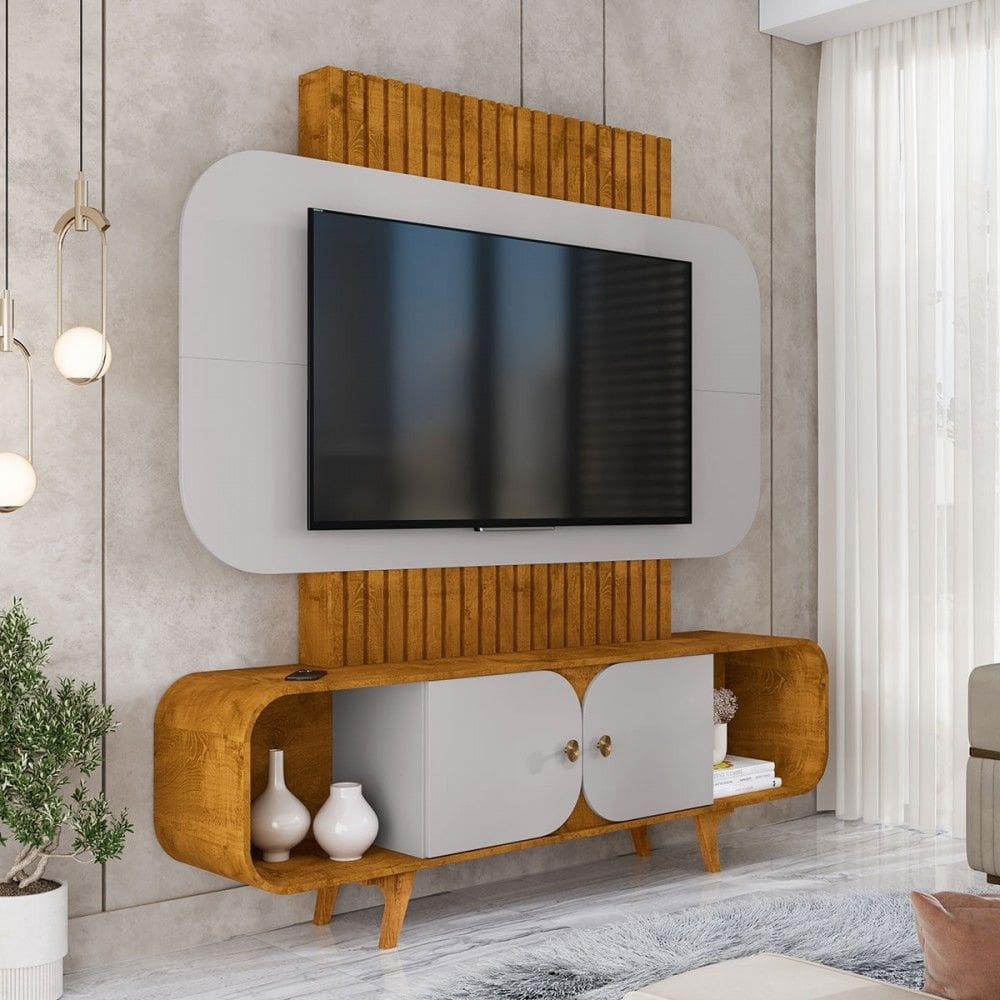 Estante para TV Até 75 Polegadas Andros 2 Portas Naturallle/Off White - Pnr Móveis