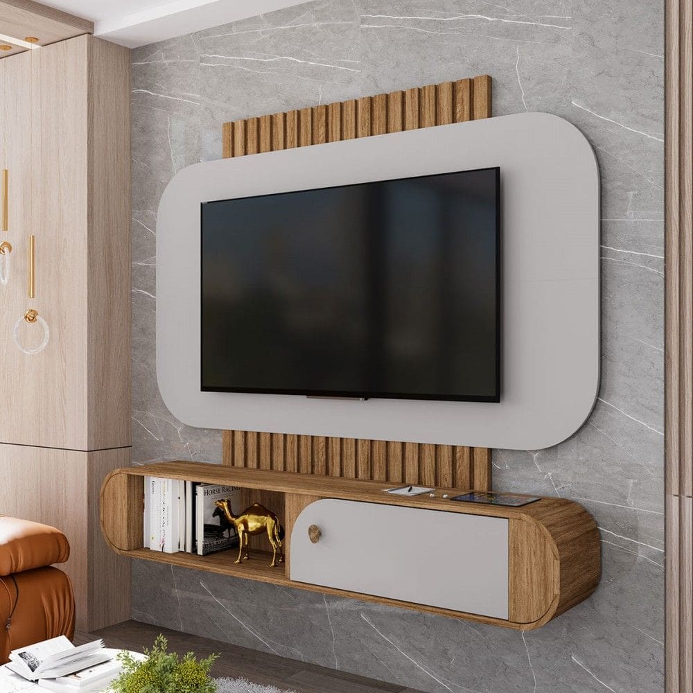 Painel para TV Até 55 Polegadas Lior 1 Porta Cinamomo/Off White - Pnr Móveis