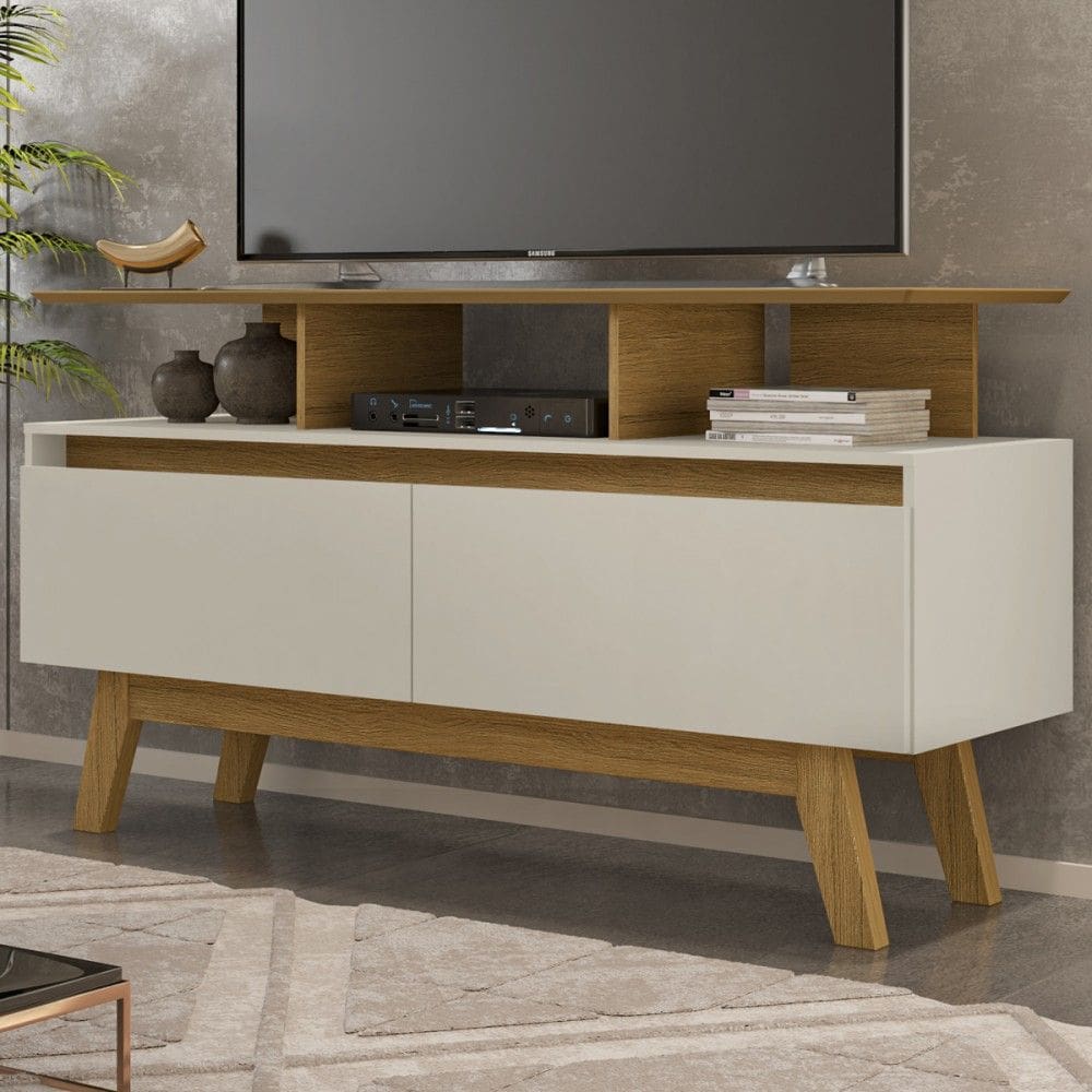 Rack para TV Até 50 Polegadas Mansell 2 Portas Cinamomo/Off-White - Pnr Móveis