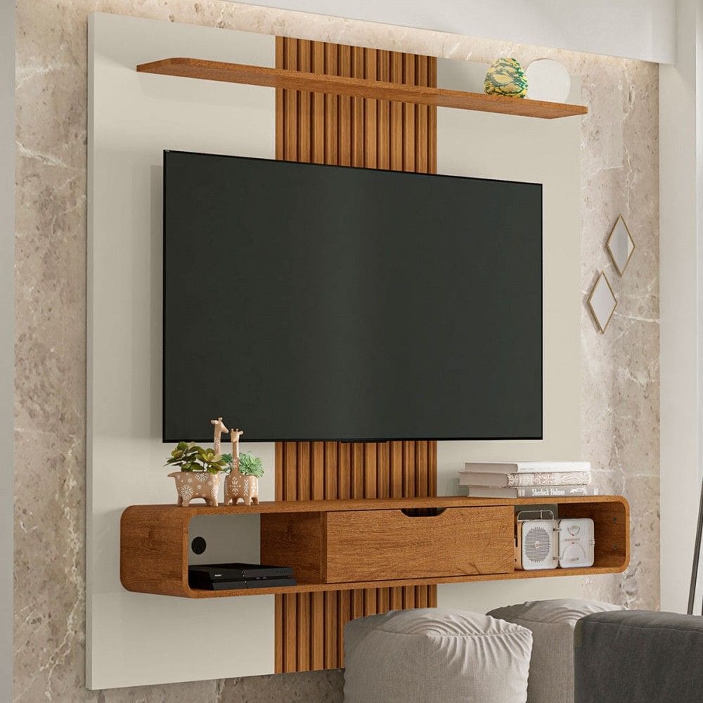 Painel para TV Até 65 Polegadas Eslováquia 1 Porta 1 Prateleira Off White/Naturalle - Pnr Móveis
