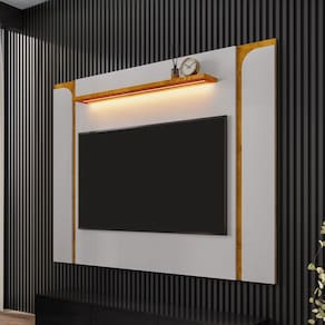 Painel para TV Até 75 Polegadas Clark 1 Prateleira com Led Off White/Naturallle - Pnr Móveis