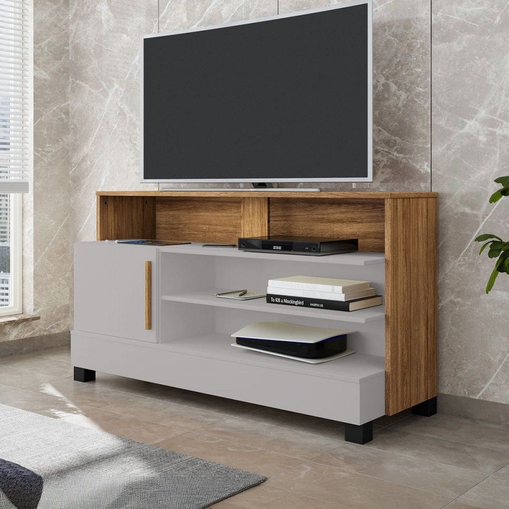 Rack para TV Até 48 Polegadas Guatemala 1 Porta Off White/Cinamomo - Pnr Móveis