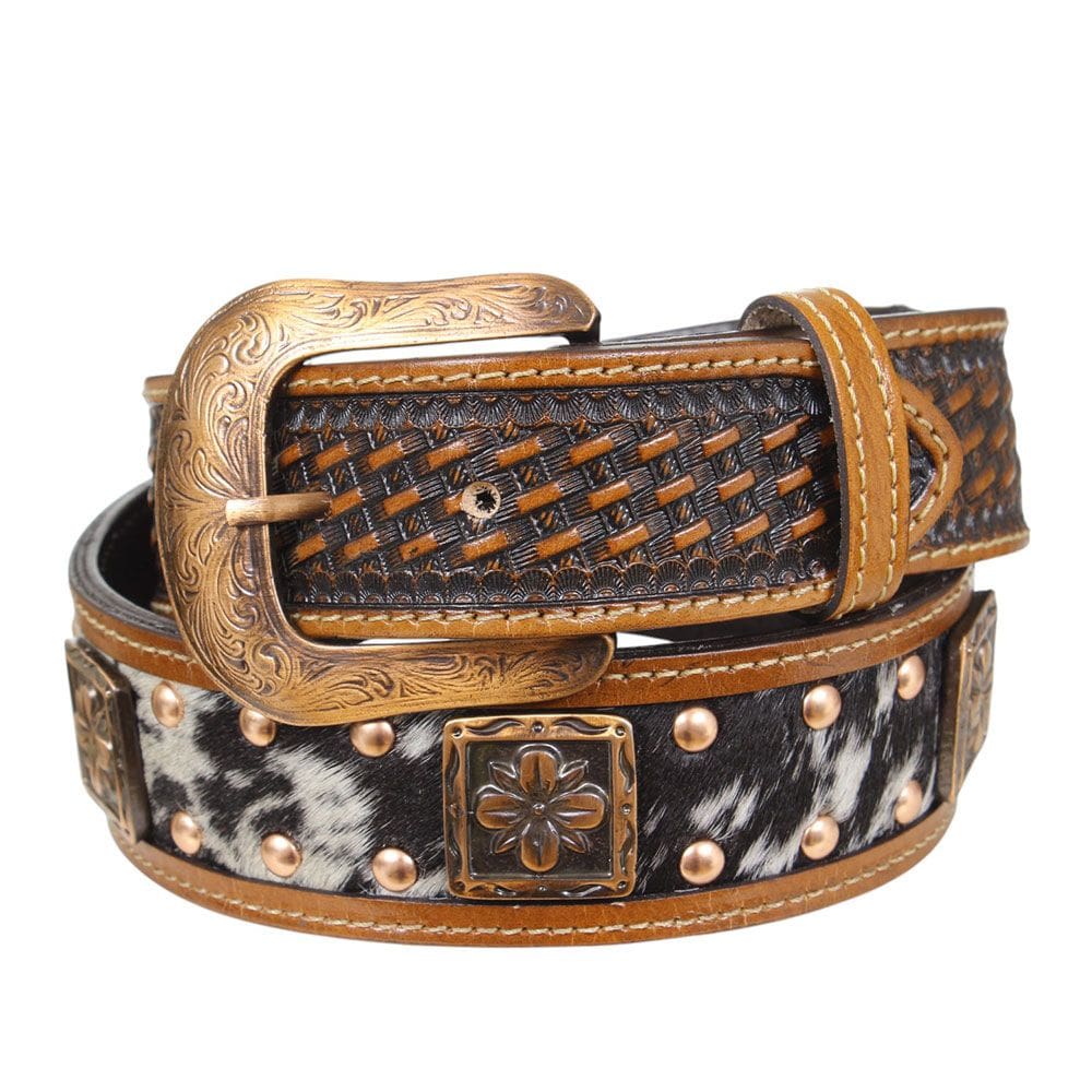 Cinto de Couro e Pelo com Apliques em Cobre Cow Way 38100