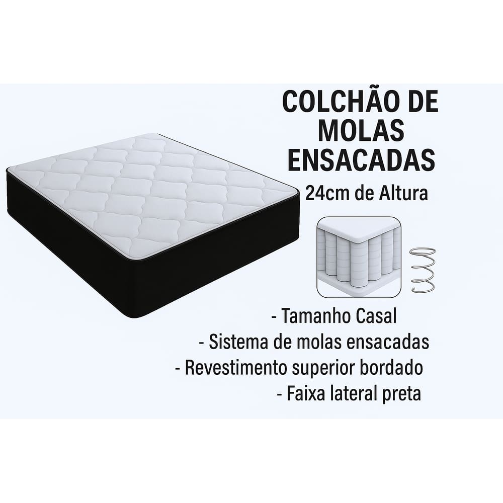 Colchão Casal  Mola Ensacada 188x138x24