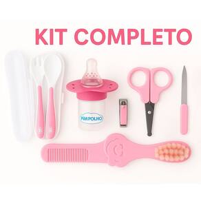 Kit Higiene Bebê Rosa Talher + Unha + Remédio + Pente Viagem