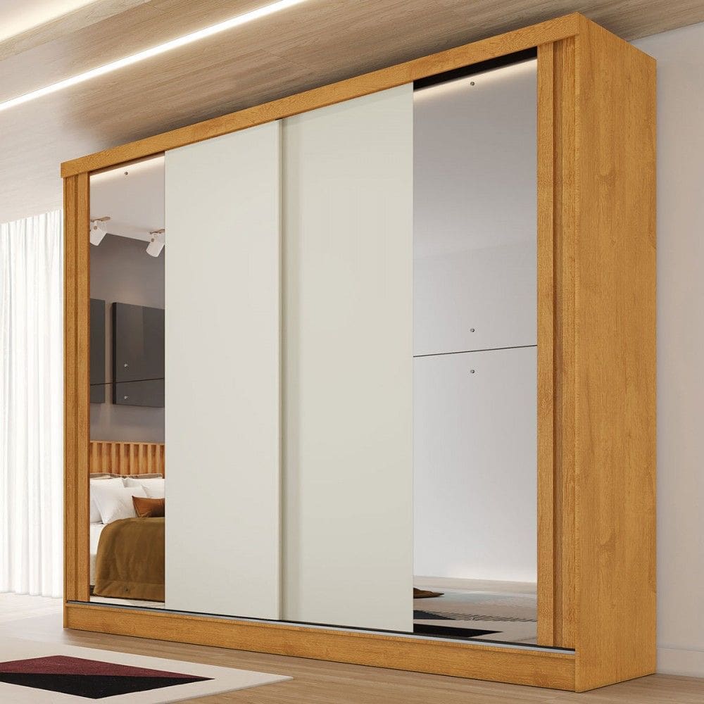 Guarda-Roupa Casal Monterey 4 Gavetas 2 Portas com Espelho Peroba/Off White- Mademarques
