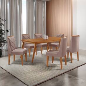 Mesa de Jantar Copper 180cm Tampo Canto Copo MDF com 6 Cadeiras Isadora Moderna Mobilia