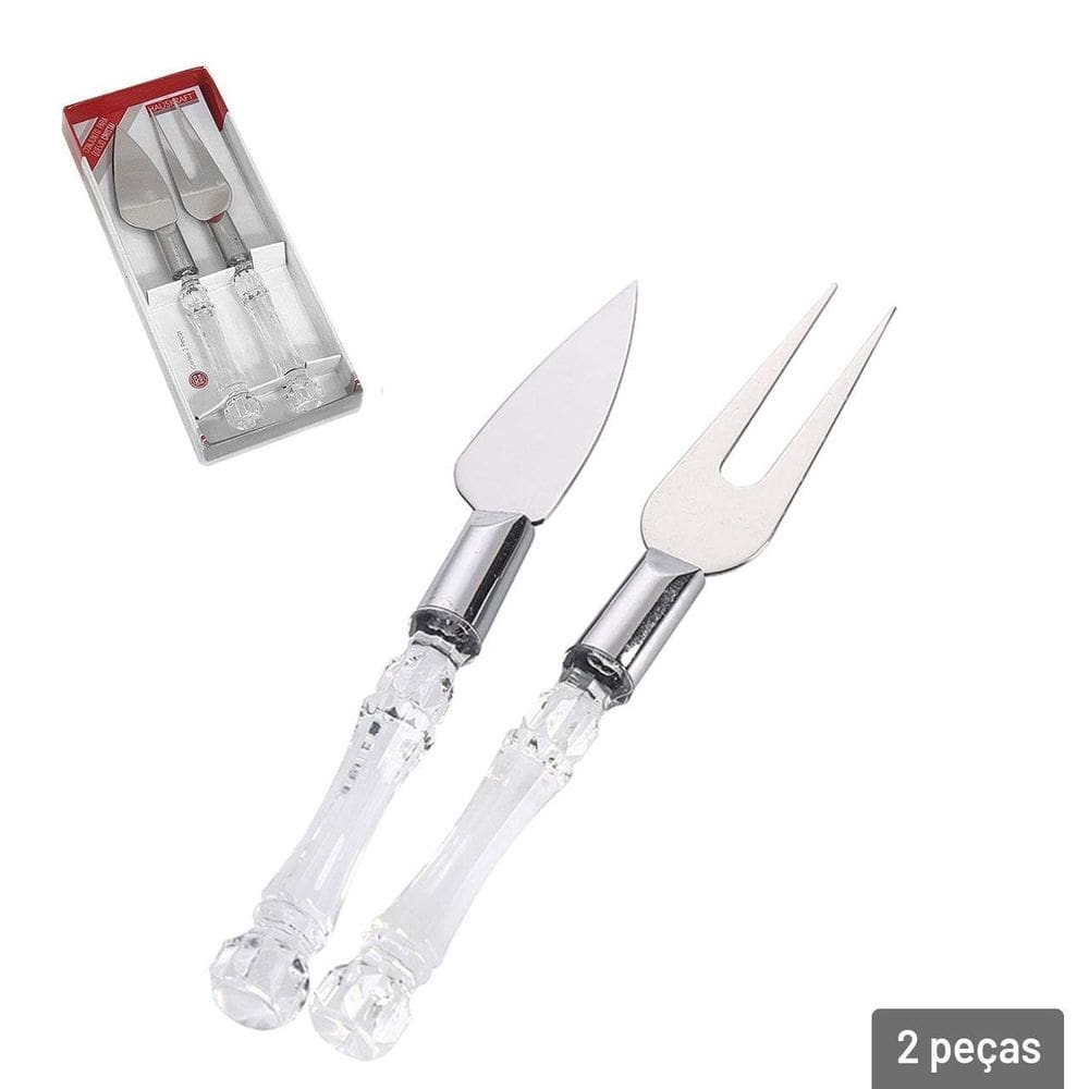 Conjunto Para Queijos e Frios Inox 2 Peças Cristal - Tudo em Caixa