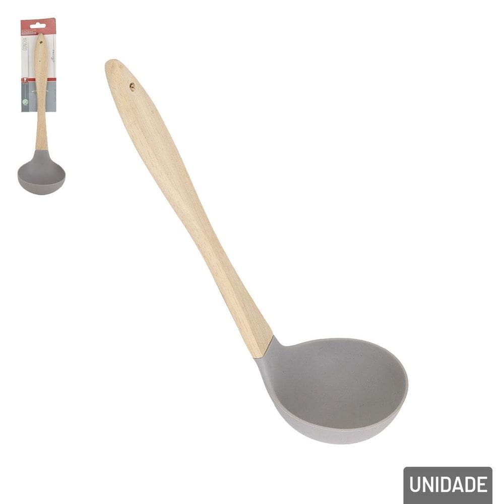 Concha de Silicone 30cm Cabo de Madeira Cinza - Tudo em Caixa