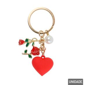 Chaveiro de Metal 7cm Coração Rosas Vermelho - Tudo em Caixa