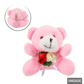 Chaveiro de Pelúcia 9cm Urso com Rosas - Tudo em Caixa