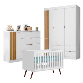 Kit Quarto Infantil Bebê Ayla Cômoda Guarda Roupa Berço Mini Cama Branco -Phoenix Baby