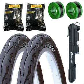 PAR Pneu Bicicleta Kenda Flame Balão Aro 26 x 2.125 Liso Fogo PAR Camara Pirelli Boma Fita anti furo