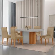 Mesa de Jantar Aspen 180cm Tampo MDF Vidro com 6 Cadeiras Lisboa Moderna Mobília