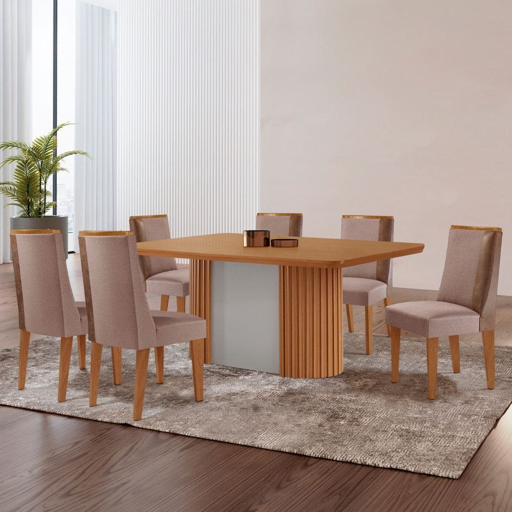 Mesa de Jantar Aspen 180cm Tampo MDF Laminado com 6 Cadeiras Diane Moderna Mobília